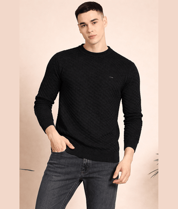 FEVERFEW Cotton Round Neck Men's Full Sleeves Pullover - Black ( Pack of 1 )