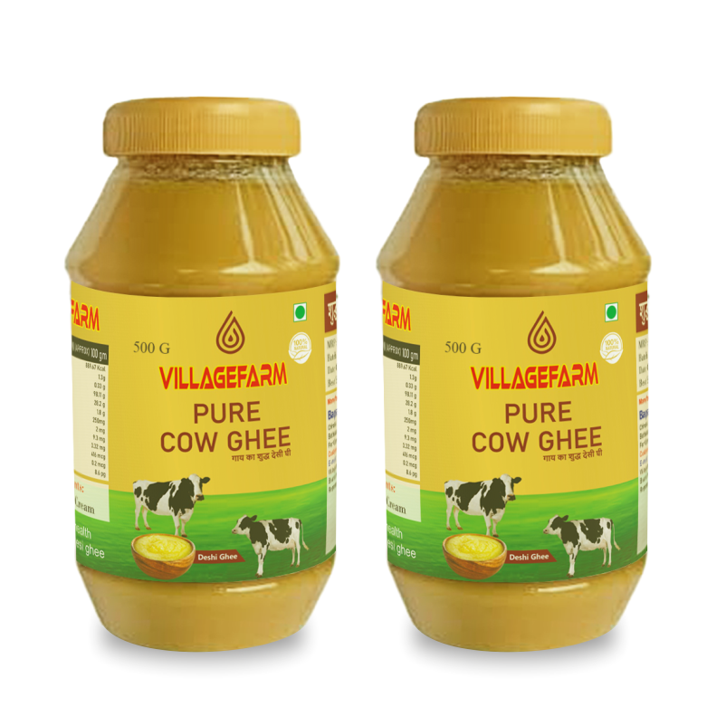 VILLAGE FARM Cow's Pure A2 Butter Gir Cow Tasty Ghee 100% Desi Indian Cow Ghee Organic Pure & Healthy Ghee 1 litre (Pack-2)