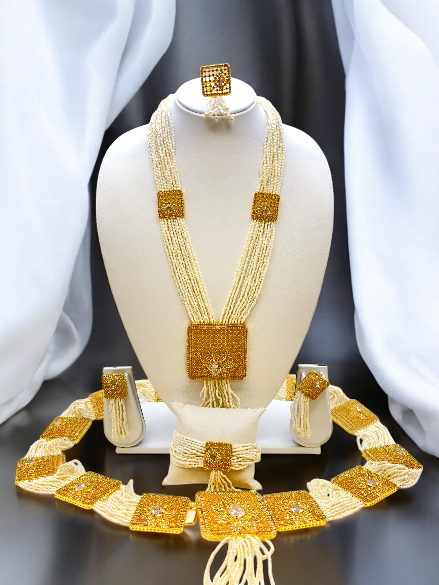 Belt Set With CZ Stones and Pearls - Signature Collection By Amit Chauhan And Sons