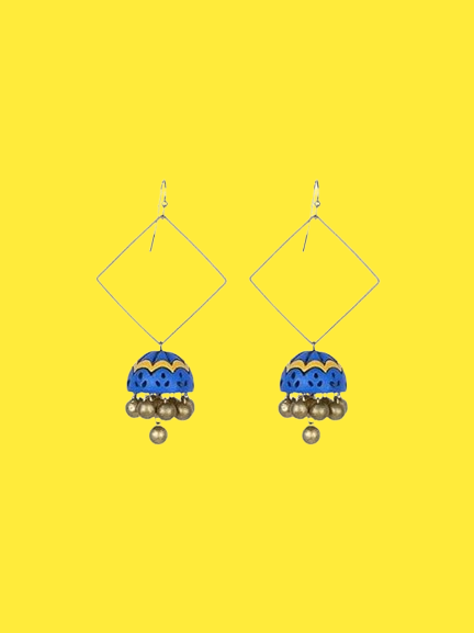 Blue and Gold Beaded Earrings with a Unique Design