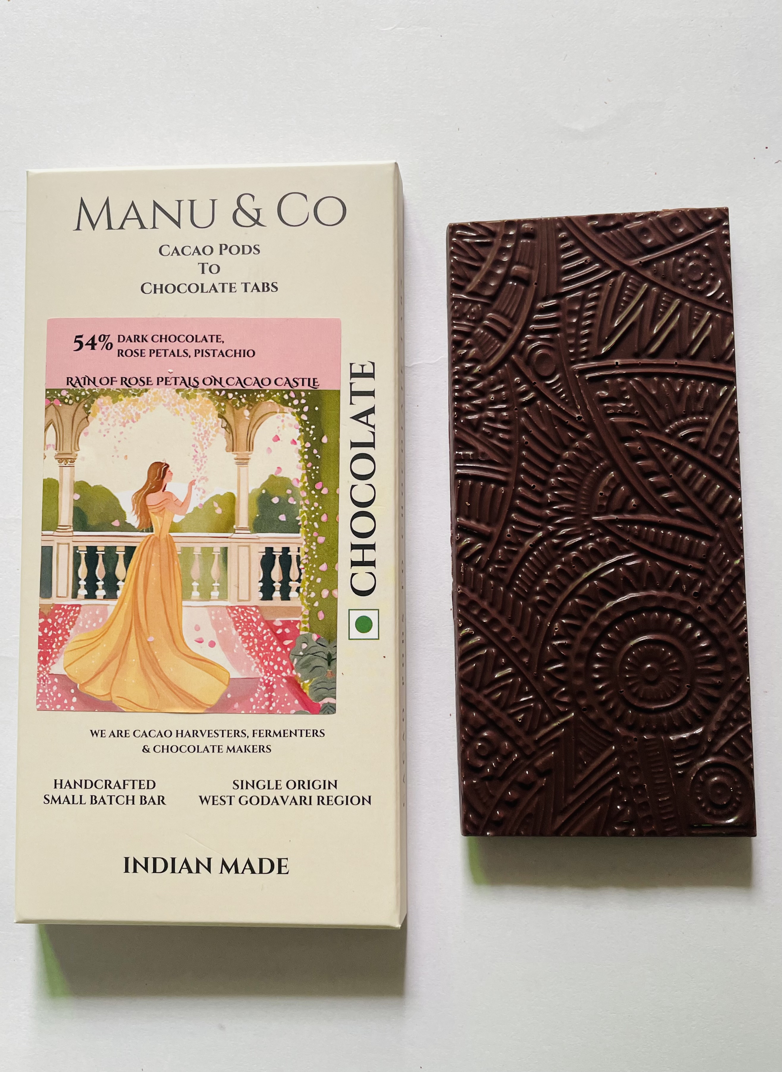 54% Dark Chocolate With Rose Petals & Pistachio