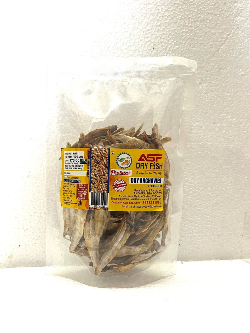 Dry fish/dry anchovies peeled 100gm/100% NATURAL FOOD