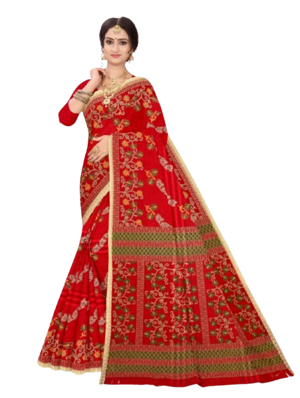 Rg Fashion Deep Jyoti Red Floral Pure Cotton Saree With Blouse Piece Red