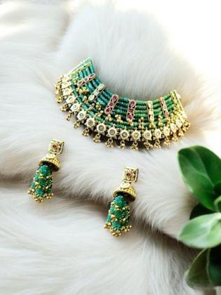 Exquisite Kundan Meenakari Jade Choker Set - The Royal Bride by Dia Art Jewels