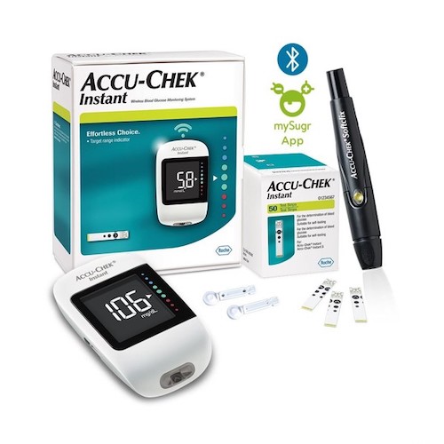 Accu-Chek Instant Bluetooth Blood Glucose Monitoring System with mySugr App and 10 Test Strips Free