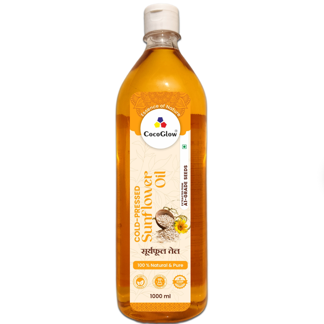 CocoGlow Pure & Unrefined Cold Pressed Sunflower Oil | Cholesterol Free | Natural & Organic | Chemical-Free | Healthy Cooking Oil Contains Natural Antioxidants (1L)
