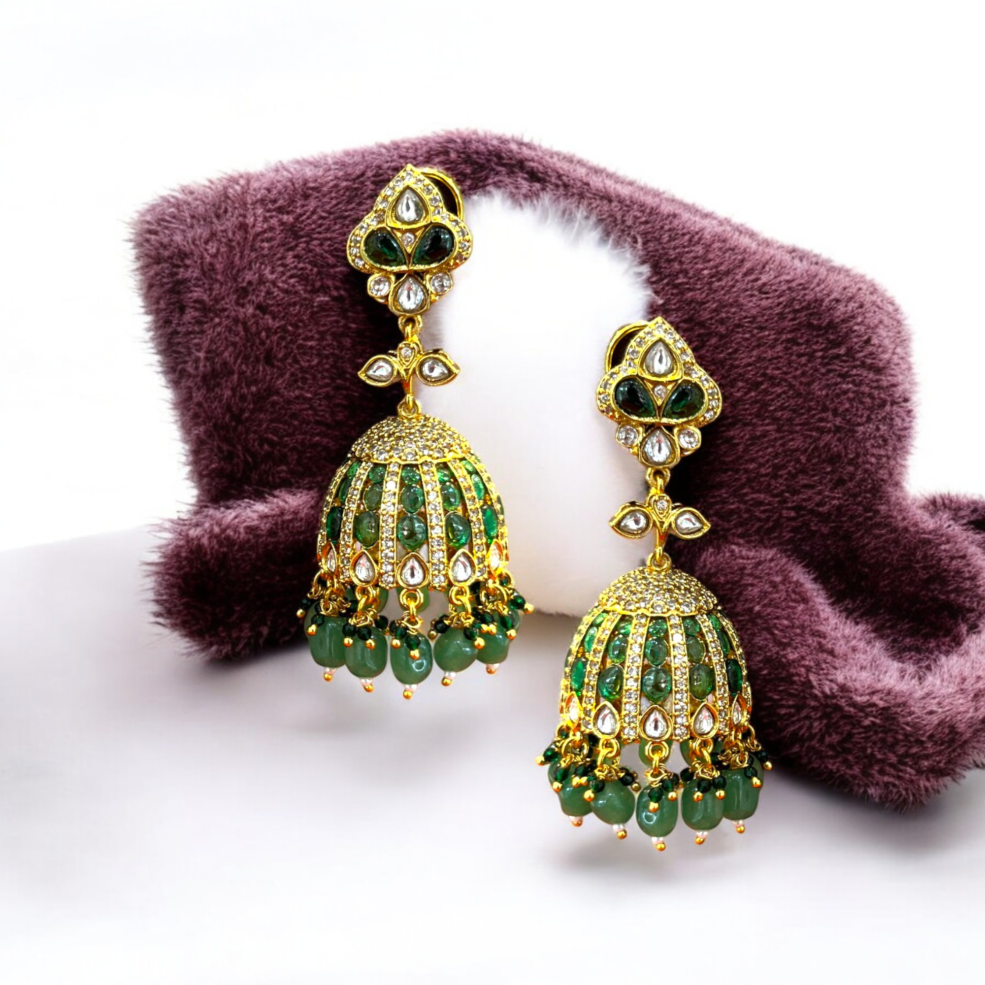 Gold Plated Kundan Meenakari Jhumkas By Dia Art Jewels