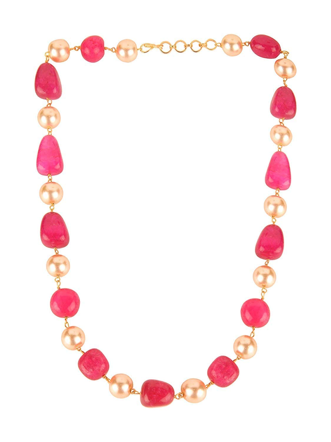 A V FASHION - Semi Precious Onyx Gemstone Beaded Necklace Dark Pink Color 16 Inch Long 1 layer Mani with Pearl Mala For Girl and Women Fashion Jewellery
