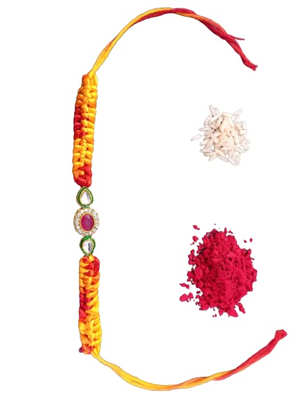 A V FASHION - Nylon Thread & Elegant Kundan Rakhi of 1 Piece for Men and Boy brother/bhaiya/bhai Rakhi (Pink Oval)