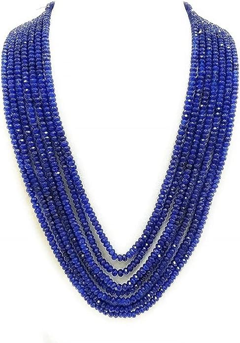 AV Fashion India - Royal Blue Onyx Gemstone Beads Necklace 7 Layer Multistrand for Girl and Women Fashion Jewellery (AV_B43)