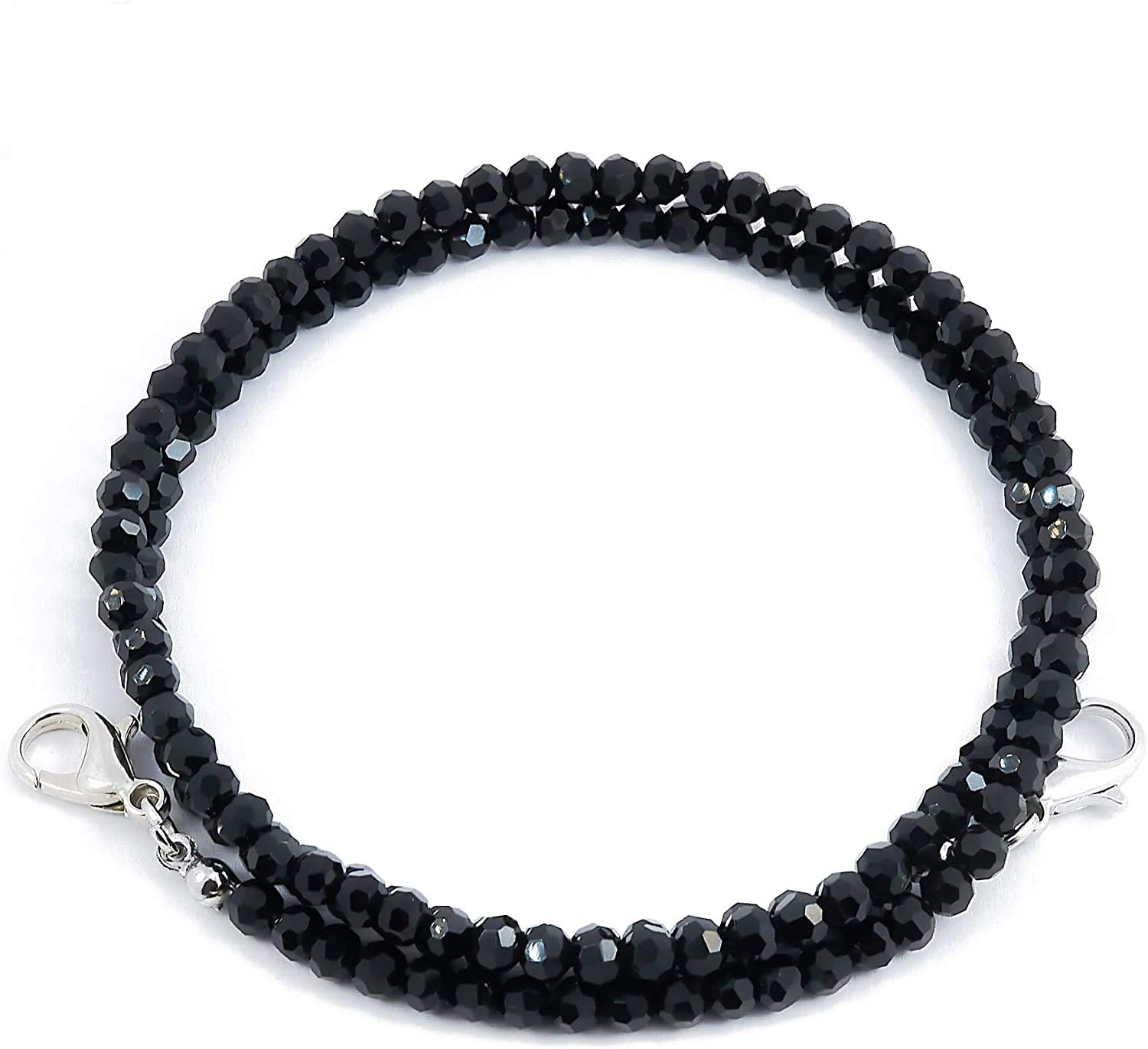 AV Fashion India - Black Crystal Beads Face Mask Holder Beaded Women's Lanyard, Made in India, Hand Made Decorative Fashion Necklace, Holds Your Mask Around Your Neck 20" Long (Black Colour)