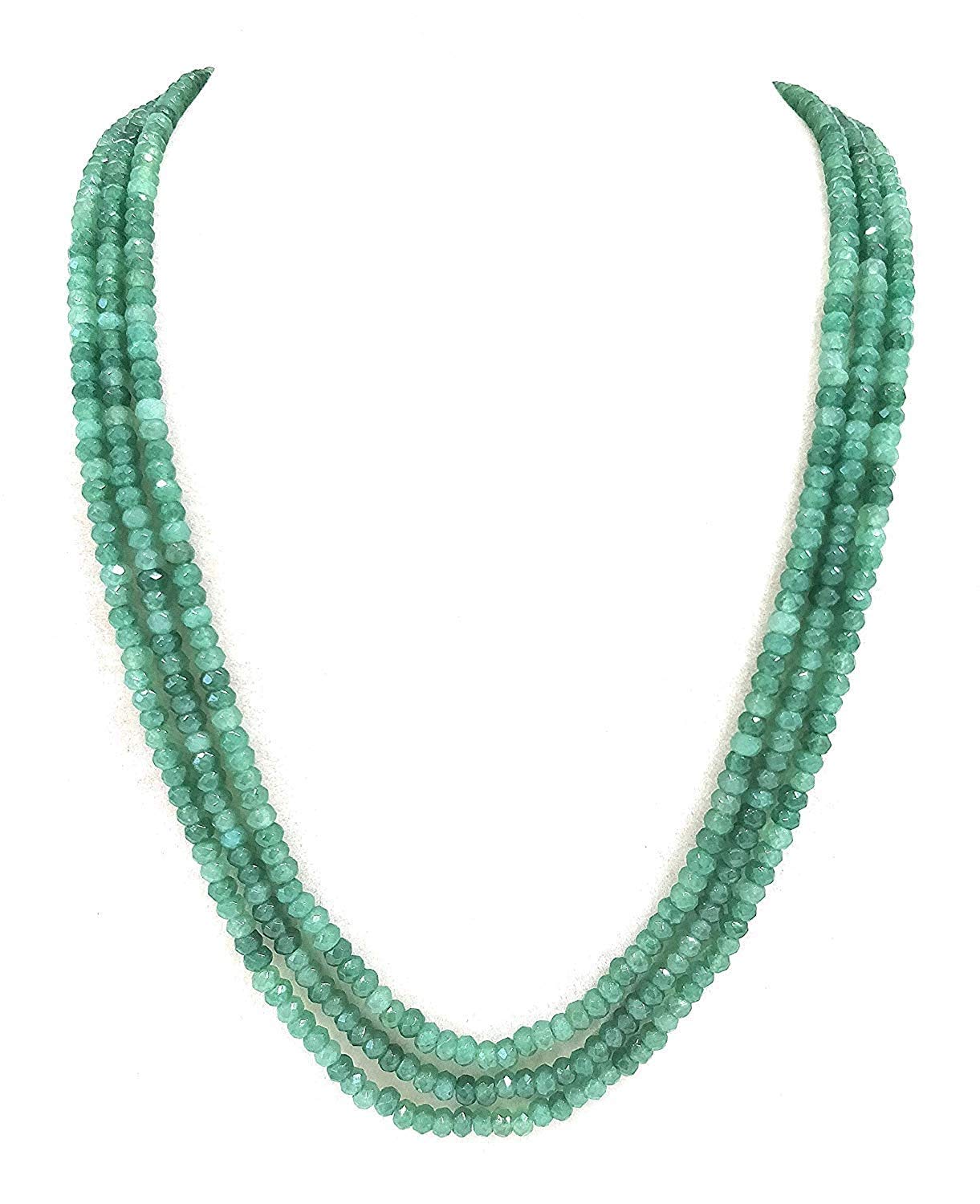Onyx Stone Beads 3 Layer Emerald Green Color 16 Inch Long Necklace For Girl and Women Fashion Jewellery (Same as Shown In Image)