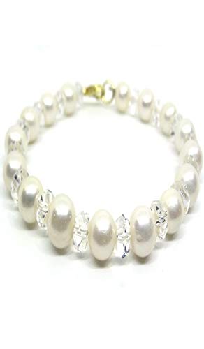 A V Fashion India - Pearl & Crystal Gemstone Beads Bracelet For Girl and Women Stylish Trandy White Bracelet Fashion Jewellery (Same as Shown In Image)