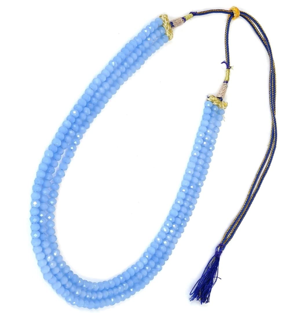pankhudi jewellers sky belu color Crystal Gemstone Round Beads 3 Layer Necklace for Girl and Women Jewellery, 16 inch (PNK125)