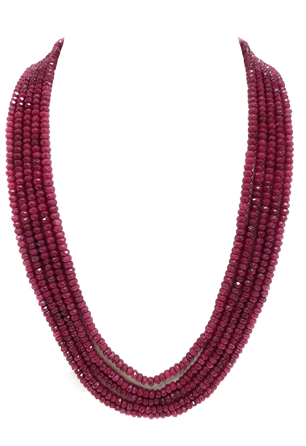 A V FASHION INDIA - Semi Precious Onyx Gemstone Beads 5 Layer 16 Inch Small Necklace for Girl and Women Mala Fashion Jewellery (Same as Shown in Image) RED COLOUR