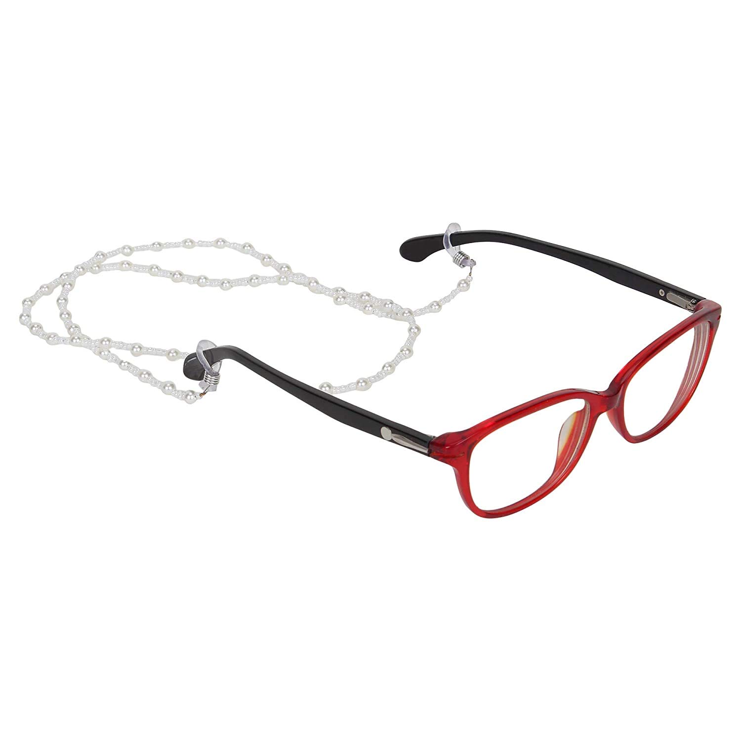 AV Fashion India - White Pearls & Beads Adjustable Unisex Eyeglass Chain Spectacle Cord Neck Strap String Chain Link Holder 74 cms white colour for Women Men and Girl Eyeglass Chain Unisex ( White )