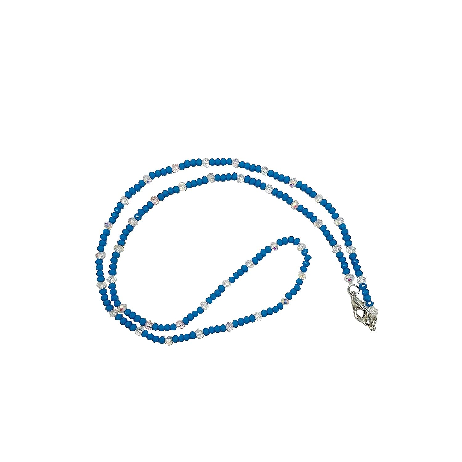 AV Fashion India - Round Beaded Eyeglasses Chain for Women, Sunglasses Chain, Reading Glasses Holder, 74 CM, Lanyard for Face Mask, Crystral Glass Beads, Goggles White and Blue, Color - Turquoise Blue