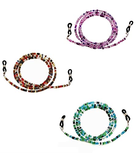 AV Fashion India - Beaded Eye Glasess Chain Lanyards Breakaway Safety Mask Colorful Beaded Eyeglass Chain Sunglass Holder Glasses Strap Lanyards. Combo Of 3 Pices 74 CM Chasma Chain ( Multi )