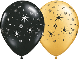 Wanna Party SParkles Swirls Black and Gold Assorted Balloons 11" - 6PC