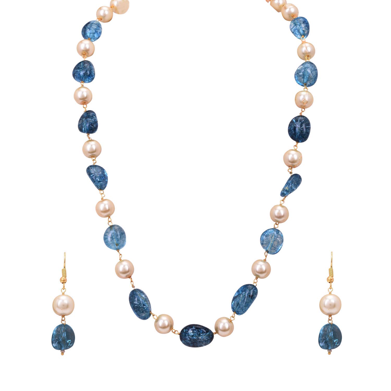 AV Fashion India - Tourmaline Tumble Stone Pearl Beads Designer Necklace Single Line with Earrings for Women/Girls Blue Colour Fashion Jewellery