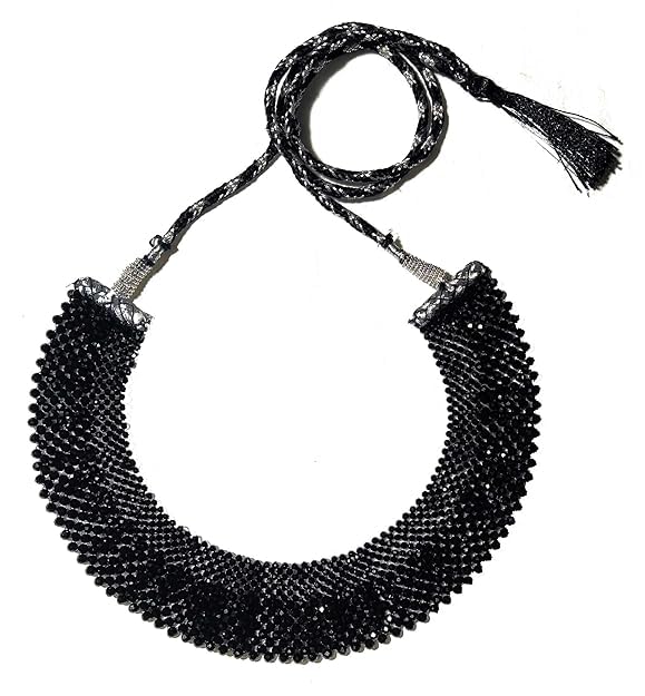 A V FASHION INDIA - Semi Precious Hydro Gemstone Beads Choker Necklace Black Color 13 inch long 2-3 mm beads Size Chick Mala For Girl and Women Traditional Fashion Jewellery