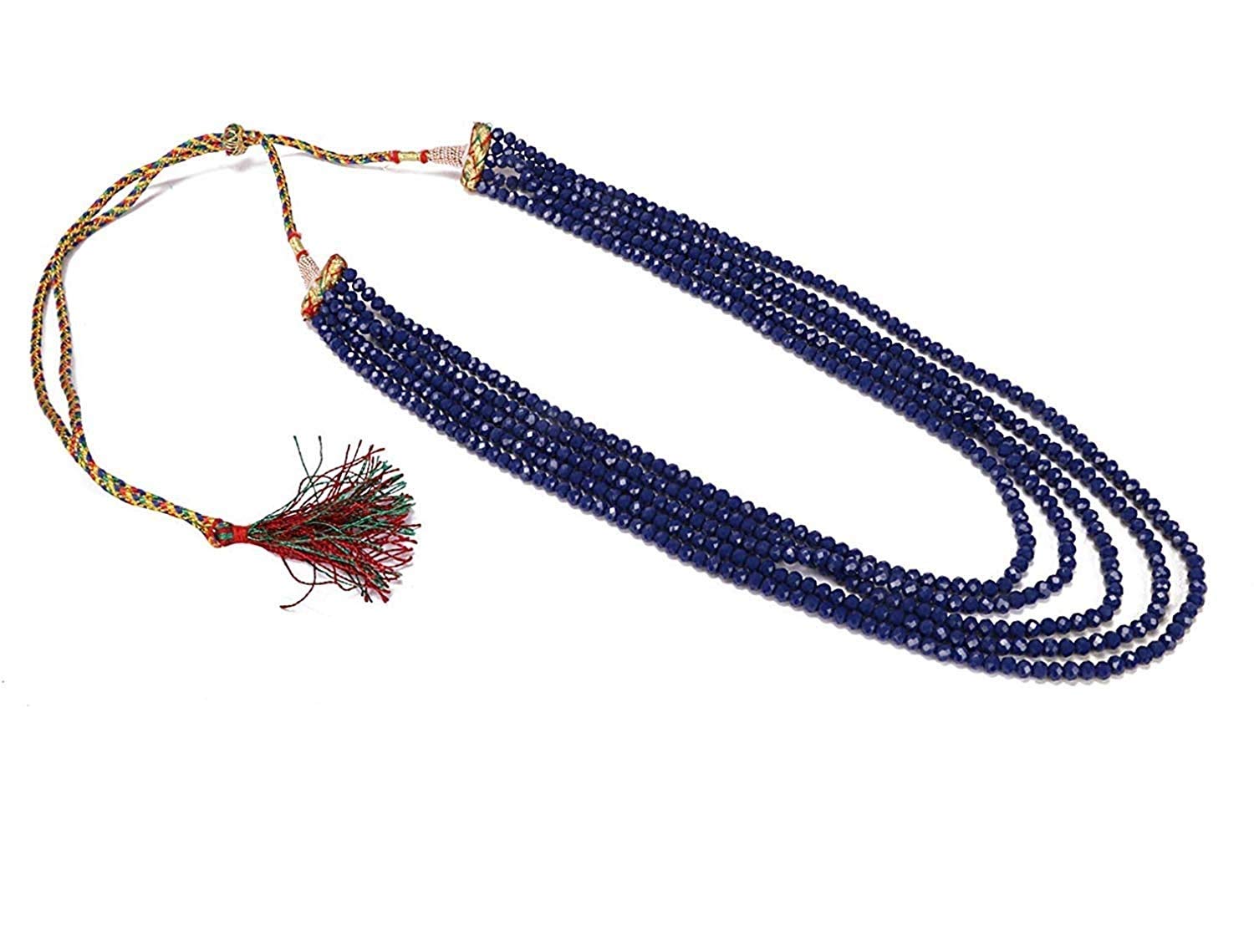 AV FASHION INDIA Navy Blue Crystal Gemstone Beads Five Layer Multistrand Round Faceted Beaded Necklace for Women