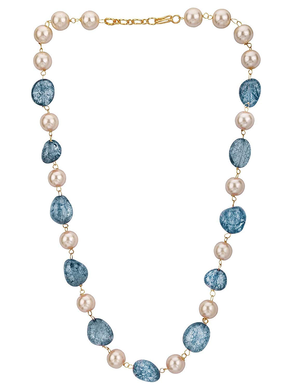 A V FASHION - SEMI PRECIOUS TOURMALINE GEMSTONE TUMBLE WITH PEARL BEADS 16" LONG BLUE COLOR BEADED KANTHA NECKLACE FOR GIRL AND WOMEN FASHION JEWELLERY