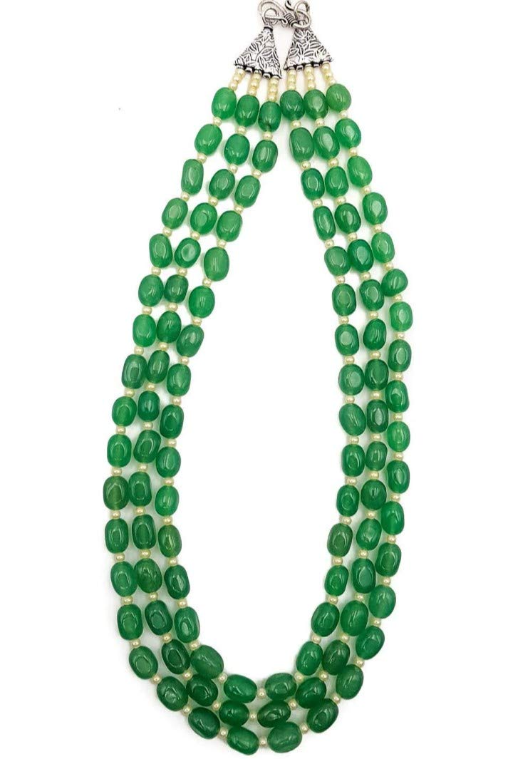 AV Fashion India - Unique Green Onyx Gemstone Mani & Shell Pearl Necklace for Girl & Women Fashion Jewellery (AV_DULDUL03)