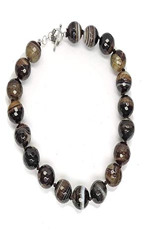 AV Fashion india - Black Banded Agate Gemstone Round Faceted Beads 1 Layer Knotted Necklace for Girl and Women Jewellery (AV_R12)
