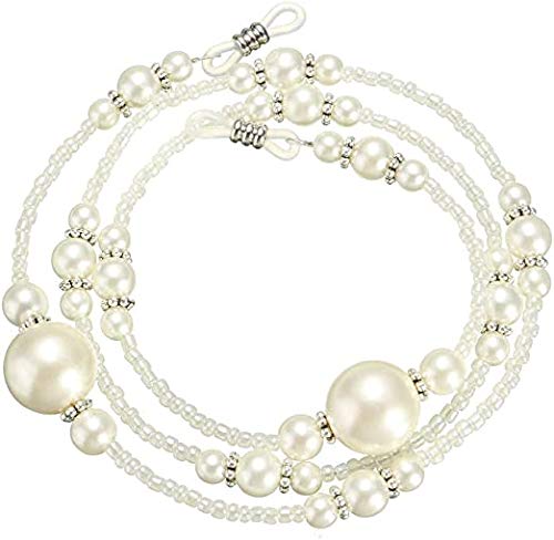 AV FASHION INDIA - Round Pearl Seed Beaded Eyeglasses Chain for Women, Sunglasses Chain, Reading Glasses Holder,Lanyard for Unisex, Crystral Glass Beads, Sunglasses, Goggles (White)