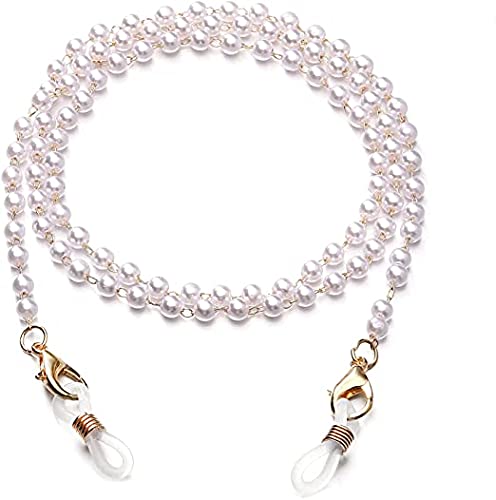 White Pearl Unisex Round Beaded Eyeglass Sunglass Spectacle Cord & Lanyard for Glasses Chains Eye Glass Holders Around Neck with Beads Eyewear Retainer Link Holder 63 Cms (White)