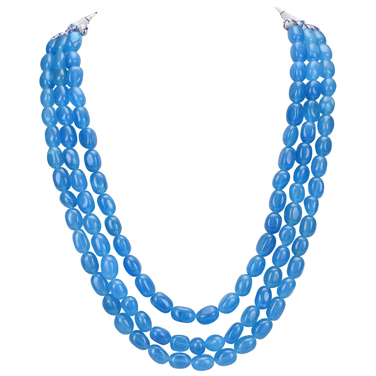 AV Fashion India - Antique Sky Blue Colour Onyx Gemstone Beads Necklace for Girl and Women 3 Layer Fashion Ethnic Strand Blue Mala Bridal Kantha Fashion Jewellery (AV_T22)