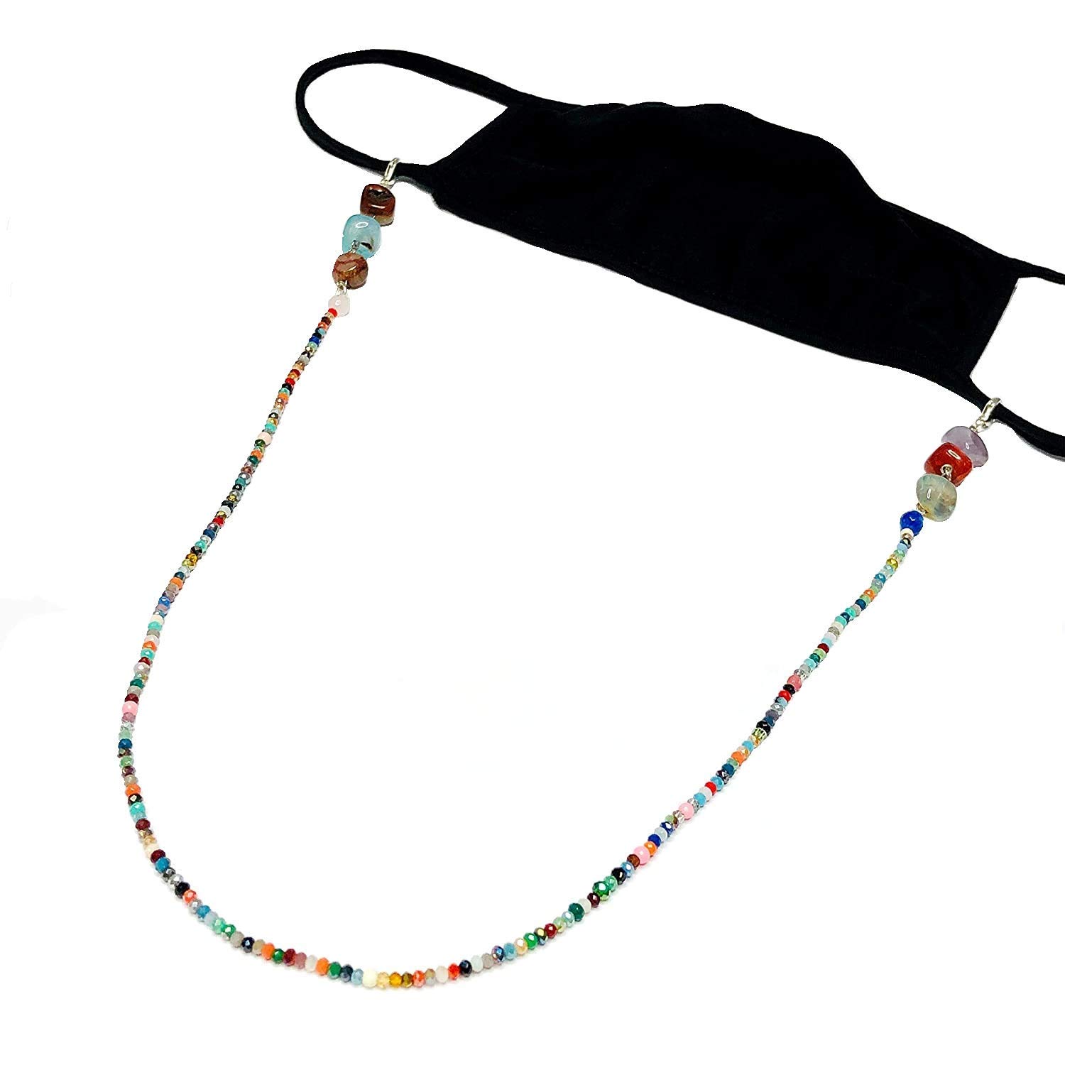 AV Fashion India - Mask Chain in Natural Stone Beads with Tumble, Elegant Necklace for Mask, Mask Holder, Mask beads Lanyard 74 Cm (Multi)