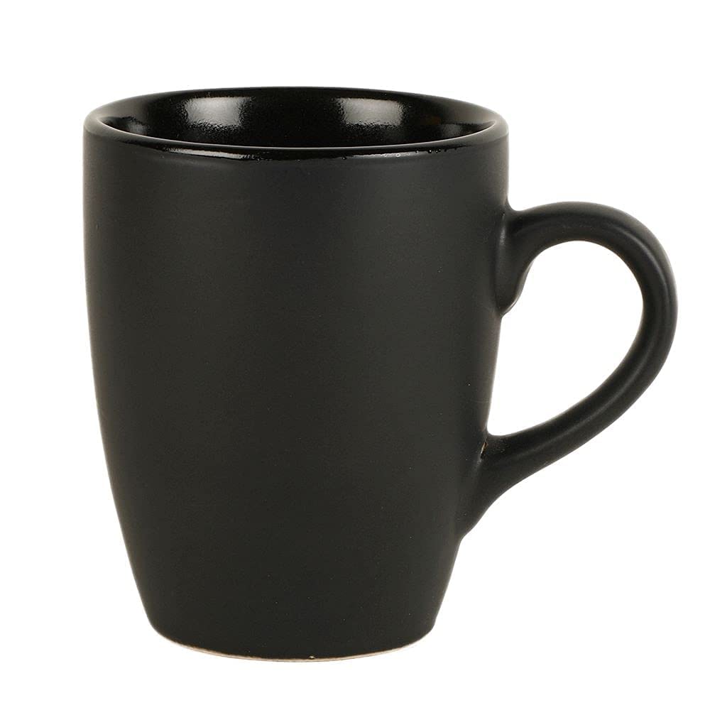A V FASHION India - Ceramic Stylish Black Matt Inside Black Finish Elegant Design Plain Sparkling Ceramic Tea/Coffee Cup/Mug 300ML Set of 1 Mug